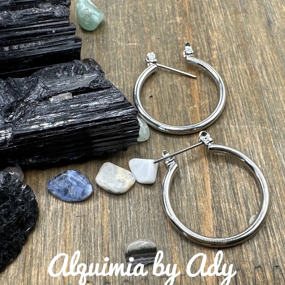 silver medium size tubular hoops earrings - Picture 1 of 4